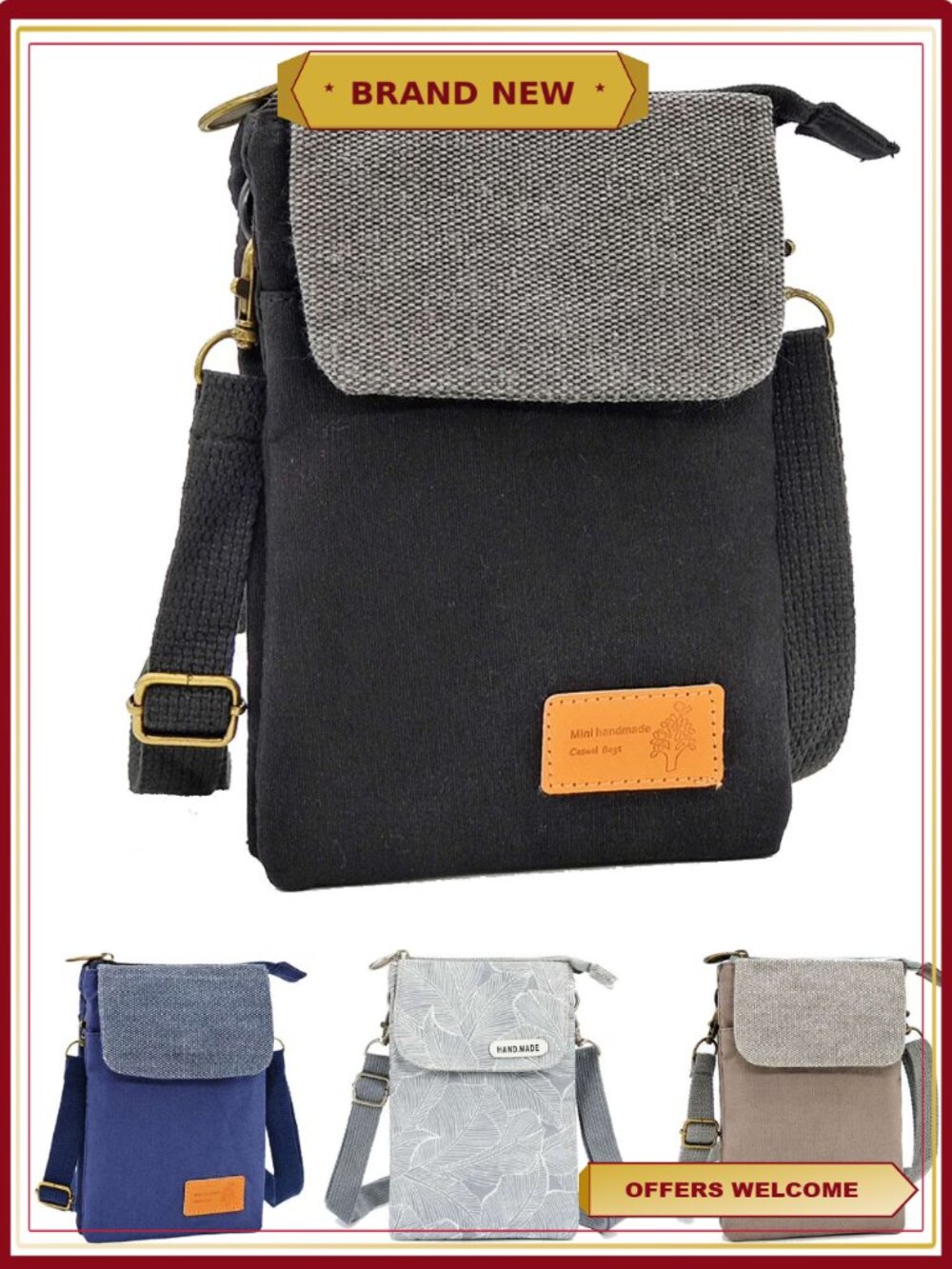 Small Waterproof Canvas Crossbody Phone Purse Shoulder Bag Passport Wallet